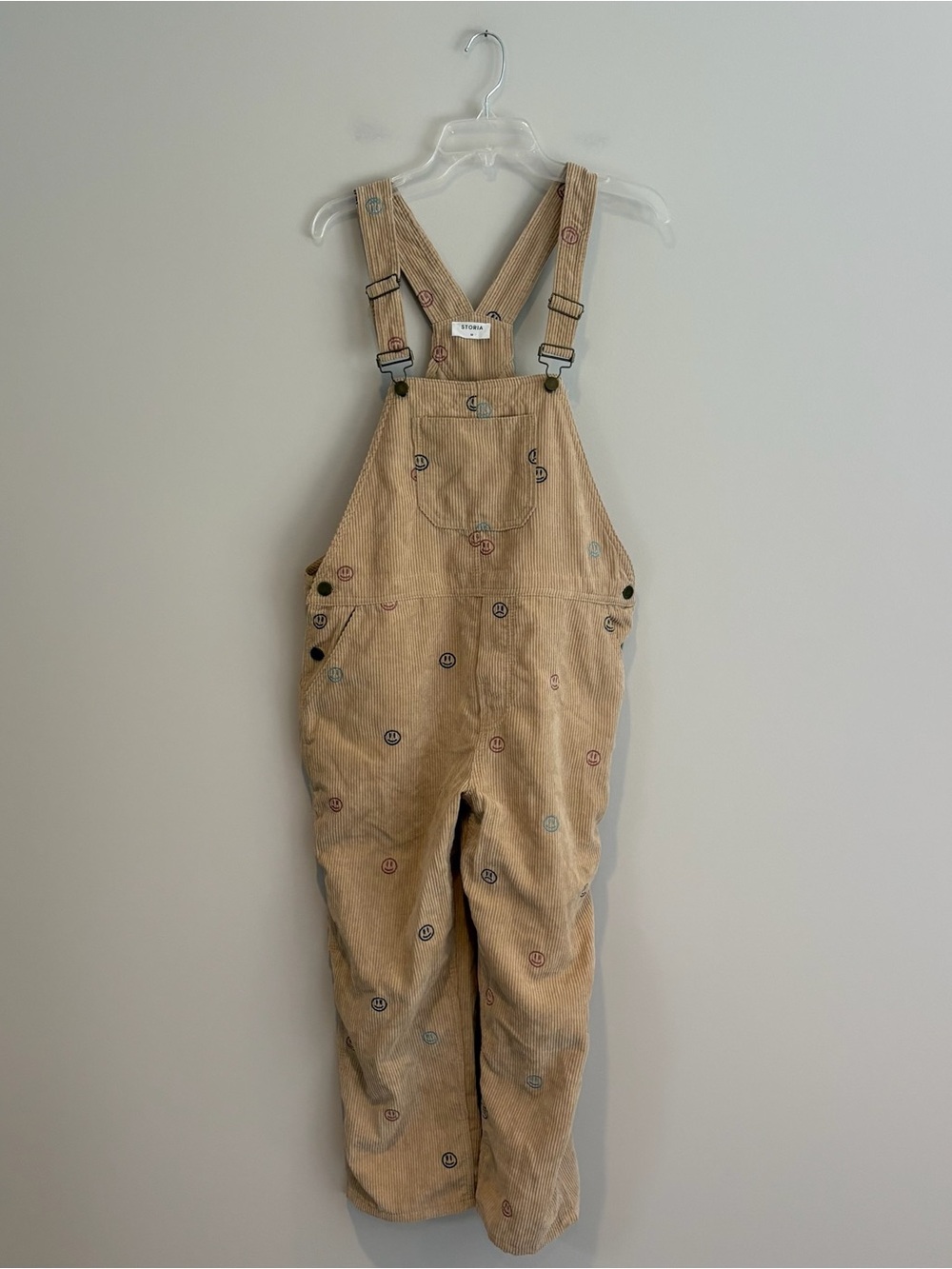 Storia Tan Corduroy Embroidered Y2k Smile Patch Overalls Size M